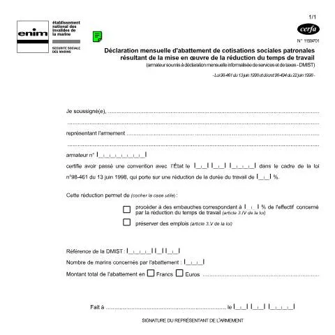 Aperçu du document Abattements cotisations patronales maritimes : guide complet — Démarches administratives (CERFA n°11504*01)