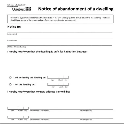 Document preview: Understanding the Notice of Abandonment of a Dwelling Form in Quebec — Housing (TAL-801A-E)