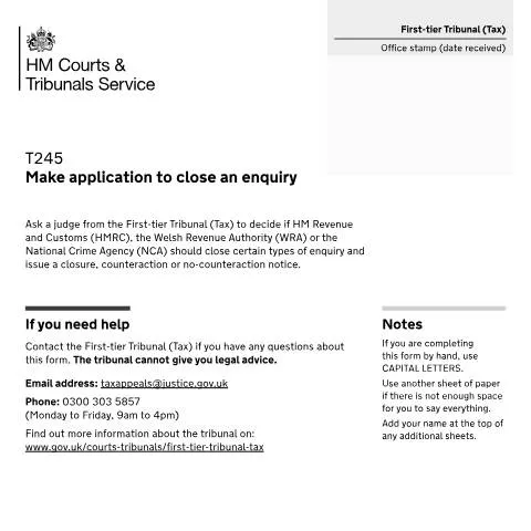 Document preview: Understanding the T245 Form for Tax Inquiry Closure — Legal & justice