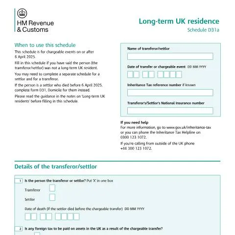 Document preview: Understanding the D31a Form for Non-Residents in the UK — Taxes