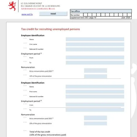 Aperçu du document Réduction d'impôt pour l'embauche de chômeurs au Luxembourg — Impôts & fiscalité (CERFA n°bchome)