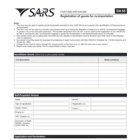 Document preview: Understanding the DA 65 Form for Goods Reimportation — Government & admin (CERFA n°DA 65)
