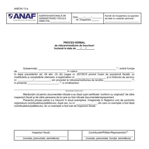 Document preview: Importanța Procesului-verbal OPANAF 2117/2018 în fiscalitate — Formalități administrative (CERFA n°A13_OPANAF_2117_2018)