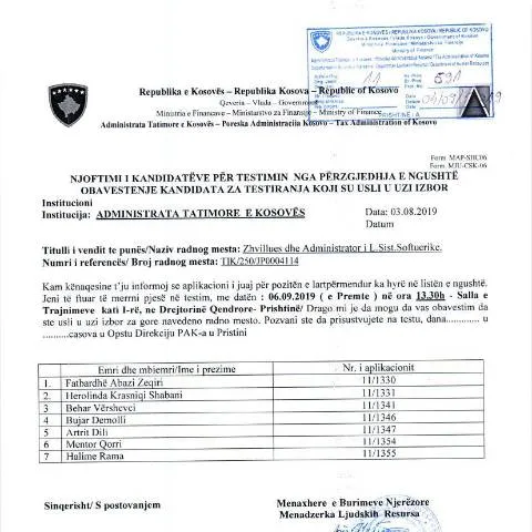 Document preview: Detajet e Njoftimit për Testin me Shkrim — Punë & punësim