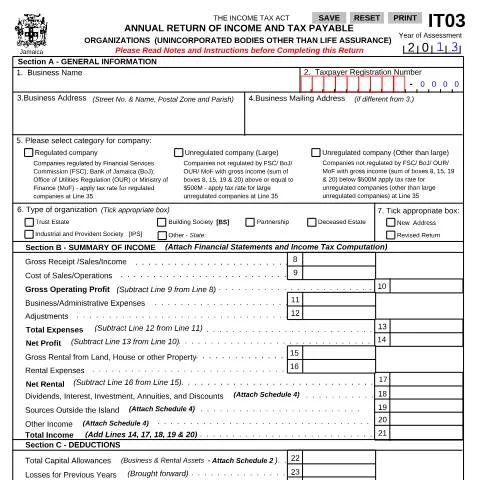 Document preview: Understanding the IT03 2013 Save Form for Jamaican Taxpayers — Taxes (CERFA n°IT03_2013+-+save)