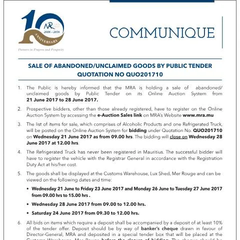 Document preview: Unlocking Opportunities: Sale of Unclaimed Goods — Government & admin (CERFA n°CommuniqueQ10of2017)