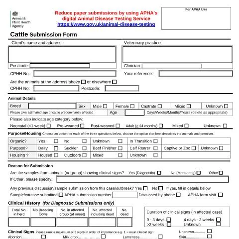 Document preview: How to Submit Cattle Samples for Laboratory Diagnostic Testing — Government & admin