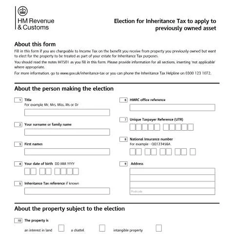 Document preview: Resolving Double Tax Exposure: IHT500 Election for Former Property — Taxes