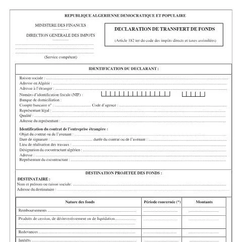 Aperçu du document Comprendre le formulaire de transfert de fonds en Algérie — Démarches administratives (CERFA n°Formulaire transfert de fonds)
