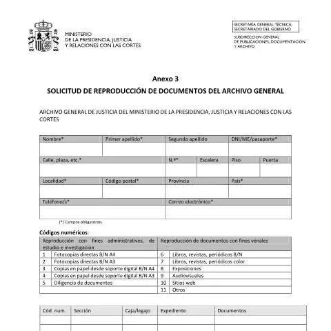 Vista previa del documento Solicitud de Reproducciones del Ministerio de Justicia — Trámites administrativos
