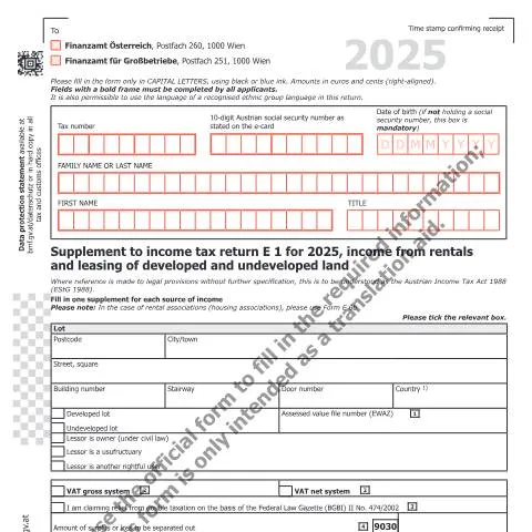 Dokumentvorschau: E1b-EN: Wichtige Informationen zur Einkommensteuererklärung 2025 — Steuern (CERFA n°E1b-EN)
