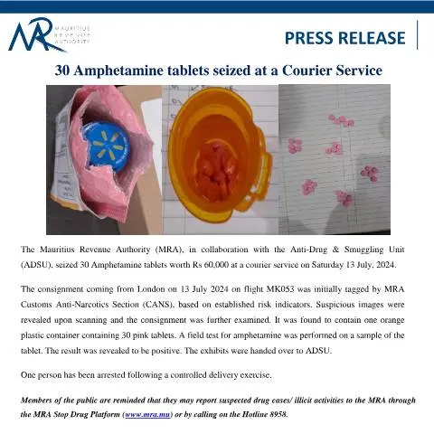 Document preview: Major Drug Seizure at Courier Service in Mauritius — Government & admin (PressRelease180724)