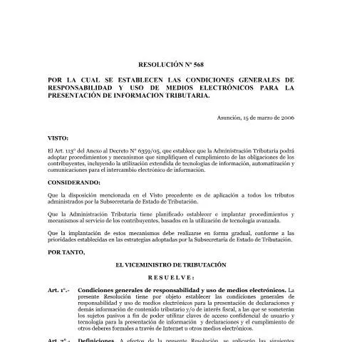 Vista previa del documento Resumen de la resolución 0568 06 en Paraguay — Impuestos