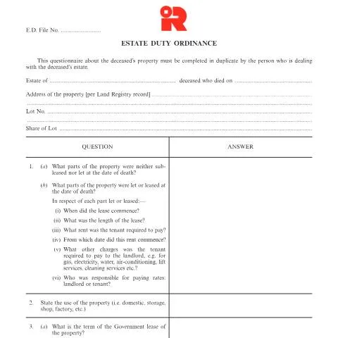 Document preview: Understanding the IRED 30 Form for Estate Duty in Hong Kong — Legal & justice (CERFA n°IRED 30)