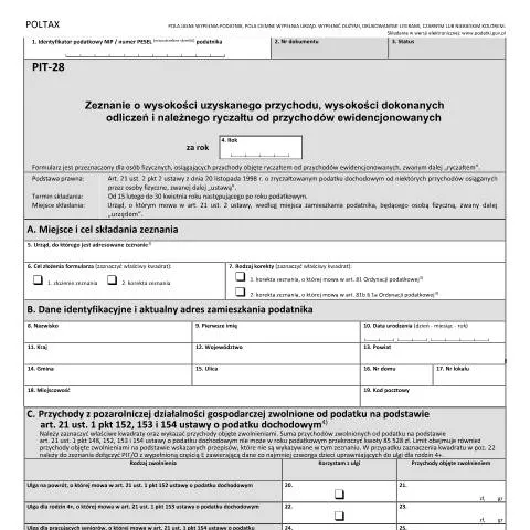 Document preview: Wszystko o formularzu PIT-28 dla podatników — Podatki i fiskalność (CERFA n°PIT-28)