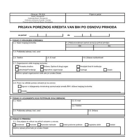 Document preview: Obrazac PK-814: Ključ za povrat poreza iz inostranstva — Porezi i fiskalnost (CERFA n°PK-814)