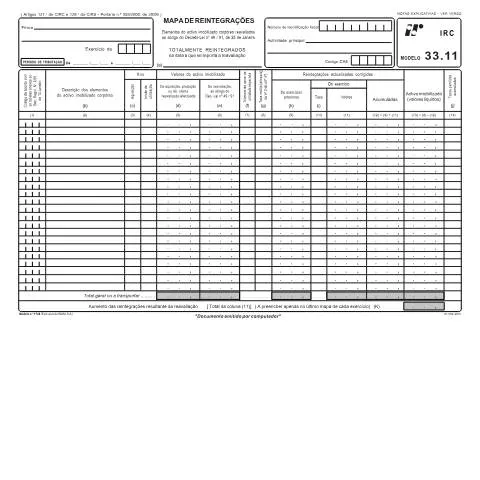 Pré-visualização do documento Entenda o Modelo 33.11 e sua Relevância no IRC — Impostos (CERFA n°Modelo 33)