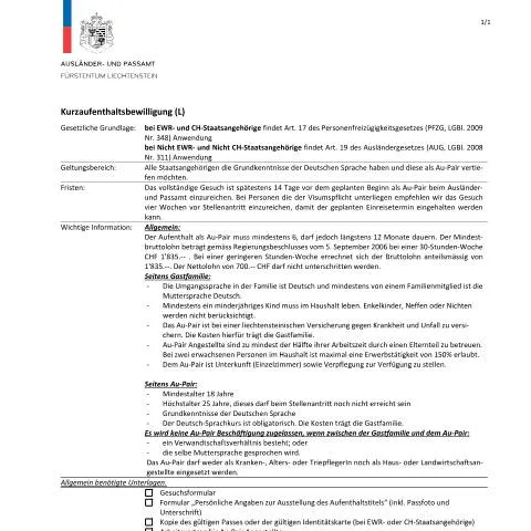 Dokumentvorschau: Wichtige Schritte zur Wohnsitzbeantragung als Au-Pair in Liechtenstein — Einwanderung & Visa (CERFA n°checkliste-wohnsitz-als-au-pair)