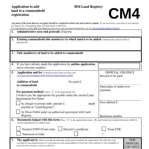Document preview: Understanding the CM4 Form in Commonhold Land Registration — Property & real estate