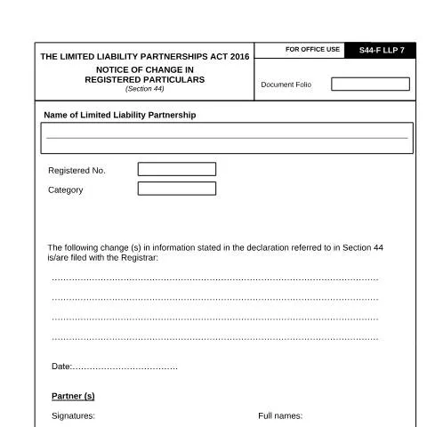 Document preview: Essential Guide to LLP7 Notice of Change — Government & admin (CERFA n°NOTICE-OF-CHANGE-IN-REGISTERED-PARTICULARS_LLP7)