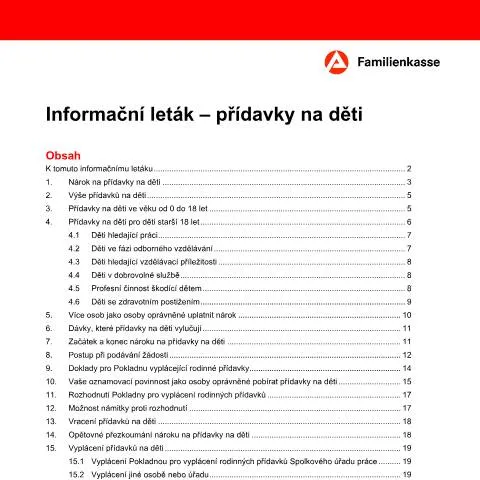 Dokumentvorschau: Wichtige Informationen zum Kindergeld für Familien — Familie (CERFA n°kg2-cz-merkblattkindergeld_ba035430)