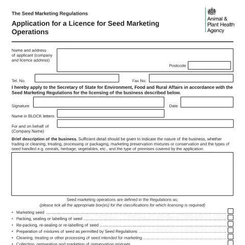 Document preview: How to Apply for a Seed Marketing Licence in the UK — Government & admin