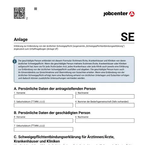 Dokumentvorschau: Anlage Schweigepflichtentbindungserklärung (SE) für Sozialleistungen — Gesundheit (CERFA n°anlagese_ba032975)
