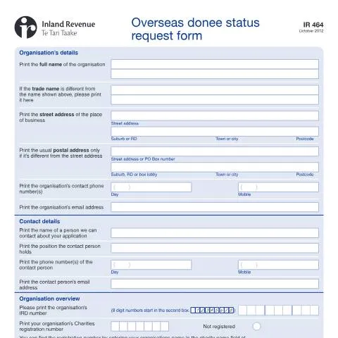 Document preview: Understanding the IR464: Overseas Donee Status Explained — Immigration & visas (CERFA n°IR464)