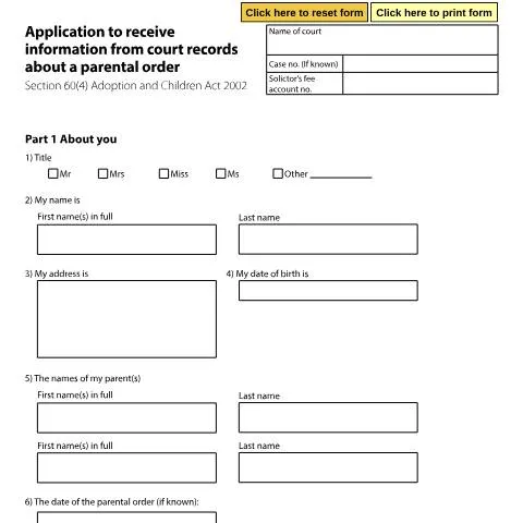Document preview: How to Access Your Parental Order Records Using Form A64A — Family