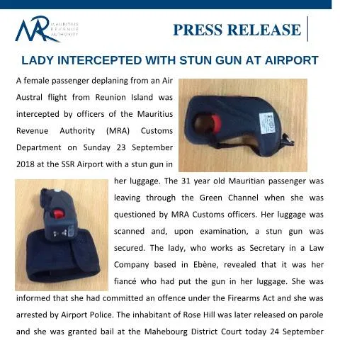 Document preview: Stun Gun Incident at SSR Airport: A Security Wake-Up Call — Government & admin (PressReleaseGun240918)