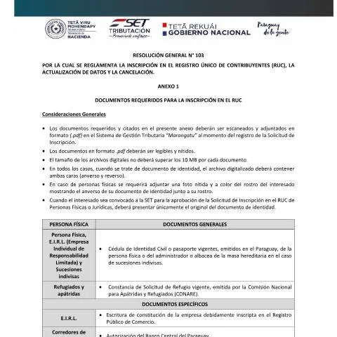 Vista previa del documento Inscripción en RUC en Paraguay según resolución 103-21 — Impuestos