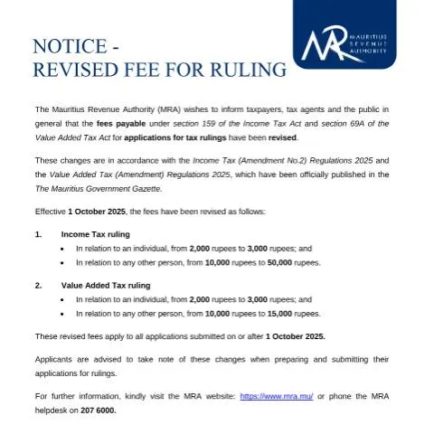 Document preview: Understanding the Revised Fee for Ruling in Mauritius — Government & admin (RevisedFee)