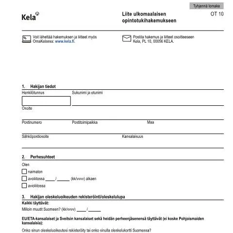 Document preview: Miksi Liite ulkomaalaisen opintotukihakemukseen on tärkeä — Hallinnolliset asiat (CERFA n°Kela OT 10)