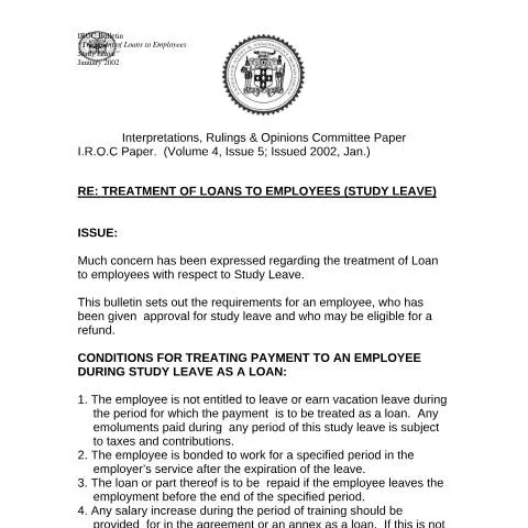 Document preview: Understanding Employee Loan Procedures During Study Leave in Jamaica — Taxes (CERFA n°2002.iroc.it+-+treatment+of+loans+to+employees+study+leave)