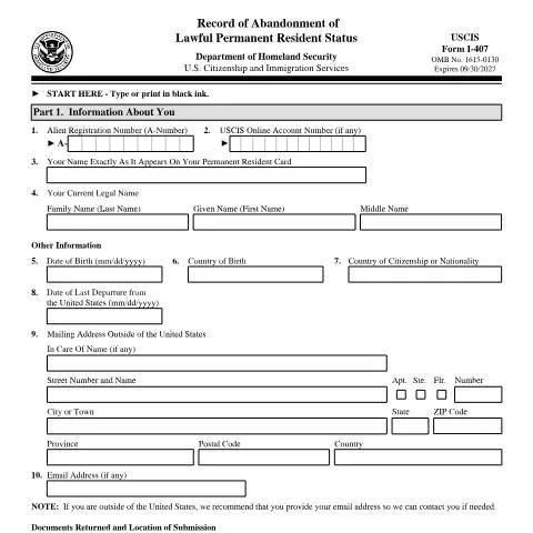 Document preview: Navigating USCIS Form I-407 for Permanent Residents — Immigration & visas (CERFA n°I-407)