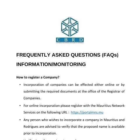 Document preview: Your Guide to Company Incorporation FAQs in Mauritius — Government & admin (FAQs_Incorporation)
