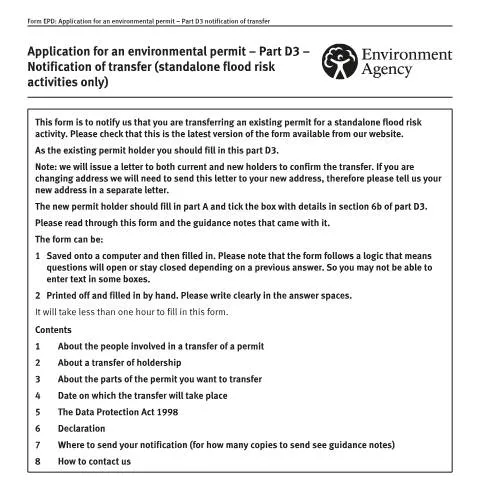 Document preview: Understanding the Part D3 Notification of Transfer for Environmental — Environment & energy
