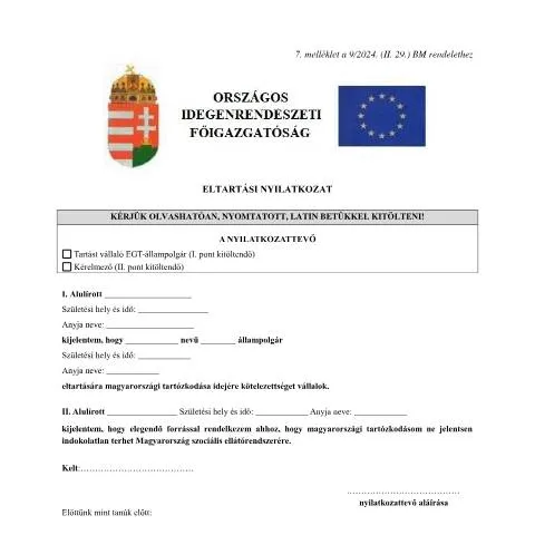 Document preview: Eltartási nyilatkozat: Miért elengedhetetlen az EGT állampolgárok — Adminisztratív ügyintézés