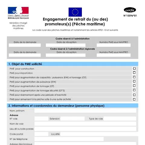 Aperçu du document Procédure de cessation d'activité en pêche maritime — Démarches administratives (CERFA n°15596*01)