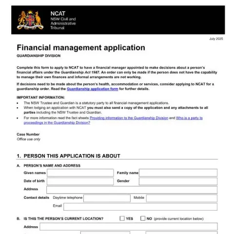 Document preview: Understanding the NCAT Financial Management Application Process — Legal & justice