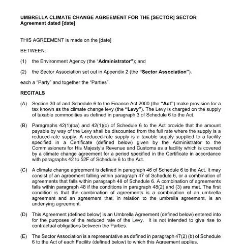 Document preview: Climate Change Agreements: Official Template Framework — Environment & energy