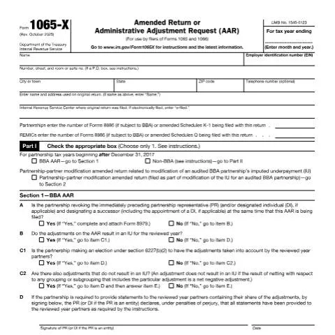 Document preview: Understanding the Importance of IRS Form 1065-X for Partnerships — Taxes (CERFA n°1065X)