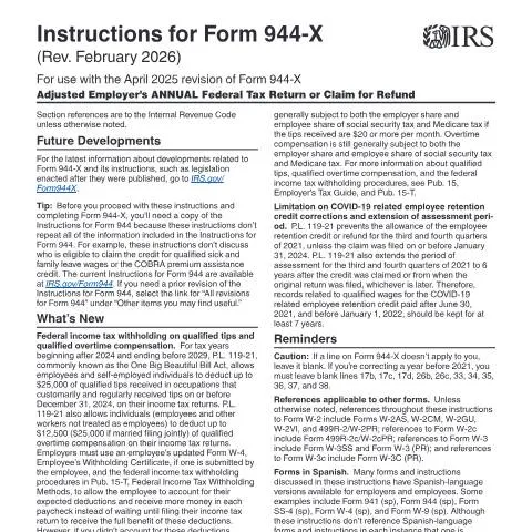 Document preview: Navigating IRS Instructions for Form 944-X Effectively — Taxes (CERFA n°INST-944X)
