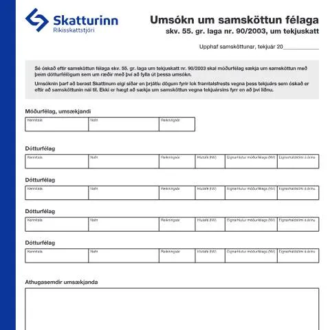 Document preview: Skilyrði fyrir umsókn um samsköttun félaga — Skattar & fjármál (CERFA n°RSK 4.50)