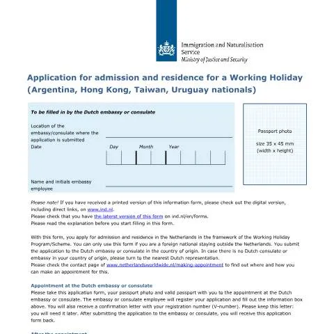 Documentvoorvertoning: Werking van het Aanvraagformulier 9561 voor Working Holiday — Immigratie & visa (CERFA n°9561)