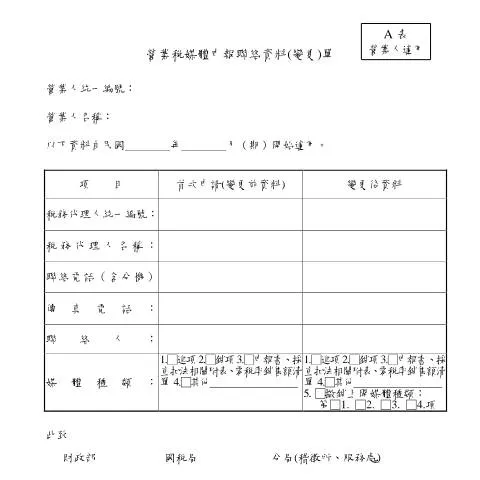 Document preview: 營業稅媒體申報聯絡資料(變更)單的填寫與提交指南 — Taxes (CERFA n°空白書表(pdf)(A表營業人適用))