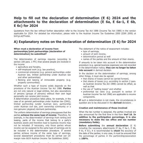 Dokumentvorschau: Leitfaden zur Einkommensermittlung 2024: E6-Erl-UK im Detail — Steuern (CERFA n°E6-Erl-UK)