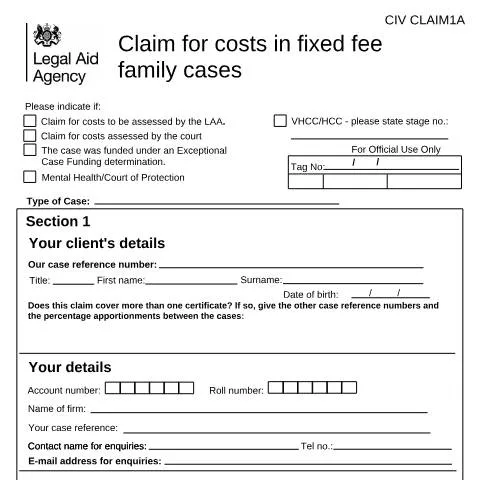 Document preview: Understanding CIV CLAIM1A: Fixed Fee Schemes in Family Law — Legal & justice