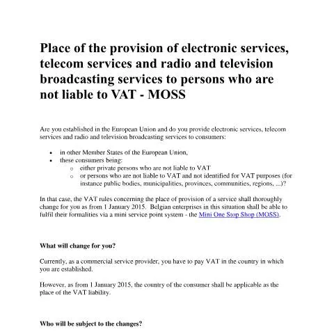 Aperçu du document Comprendre le MOSS pour les entrepreneurs belges — Démarches administratives (CERFA n°electronic-services)