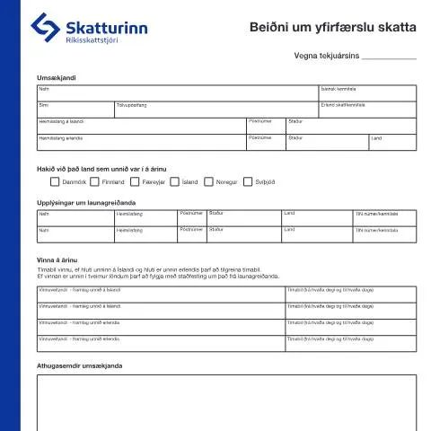 Document preview: Leiðbeiningar um Beiðni um yfirfærslu skatta — Skattar & fjármál (CERFA n°RSK 5.24)